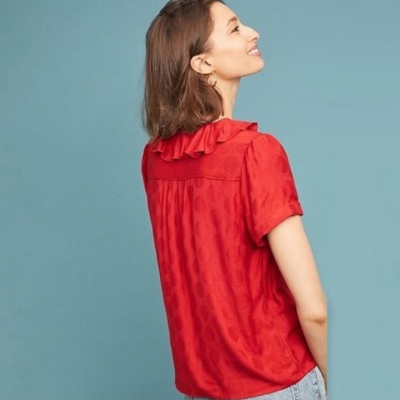 Anthropologie Maeve Jojo Ruffled Polka Dot Blouse - Size M - Picture 2 of 6